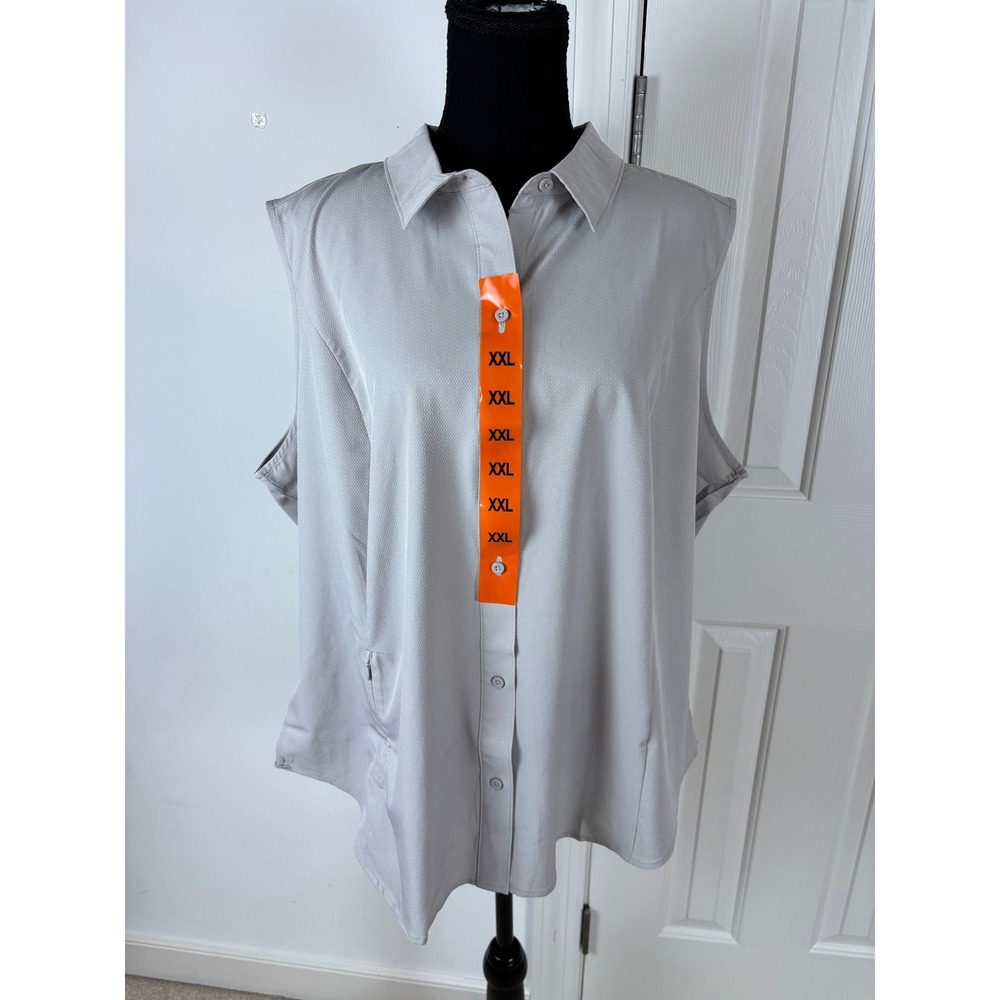 Eddie Bauer Womens XXL Sleeveless Tech Shirt Light Grey Moisture Wicking Stretch